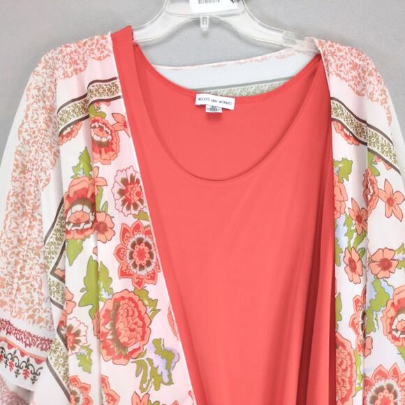 August Max Orange Tank with Sheer Floral Open Kimono Women's Plus Size 2X Korea - Picture 8 of 10